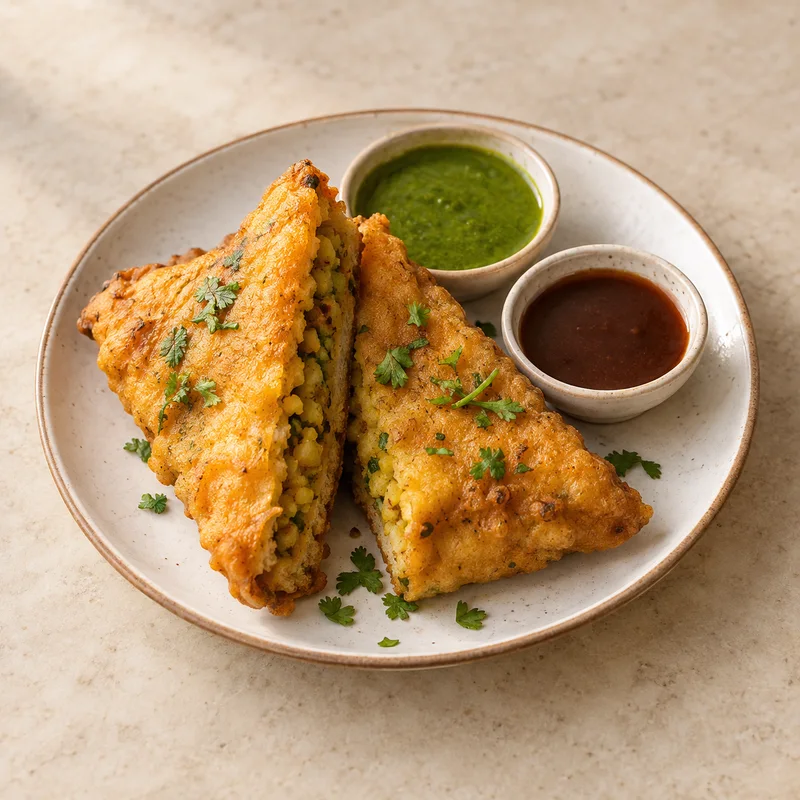AI illustration of Bread Pakoda; actual serving may differ
