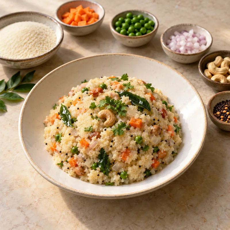 AI illustration of Upma; actual serving may differ